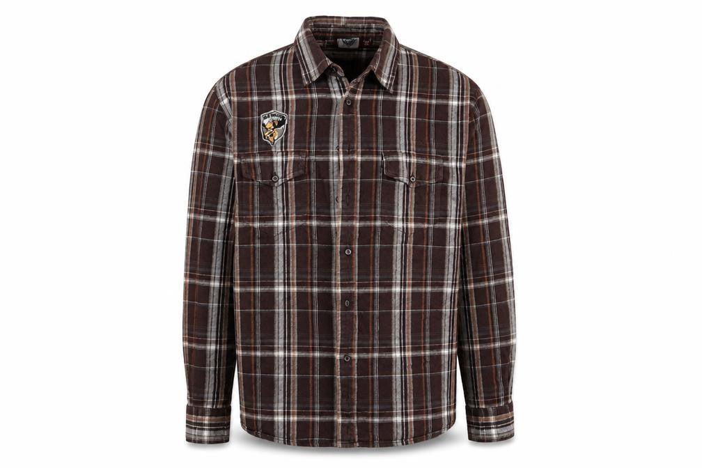 Front view of Mangoon boys’ brown check basic button-up, size XL