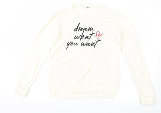Pep & co Girls White   Pullover Jumper Size 12-13 Years  - Slogan