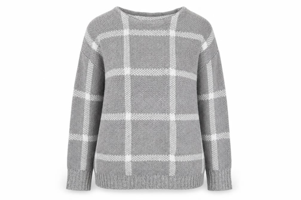 Front view of Damart women’s grey check knit jumper, size S