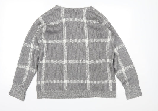 Damart Womens Grey Check Knit Pullover Jumper Size S