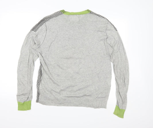 Green Coast Mens Grey Check Knit Pullover Jumper Size M