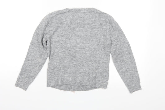 E-vie Girls Grey Fair Isle Knit Pullover Jumper Size 7-8 Years