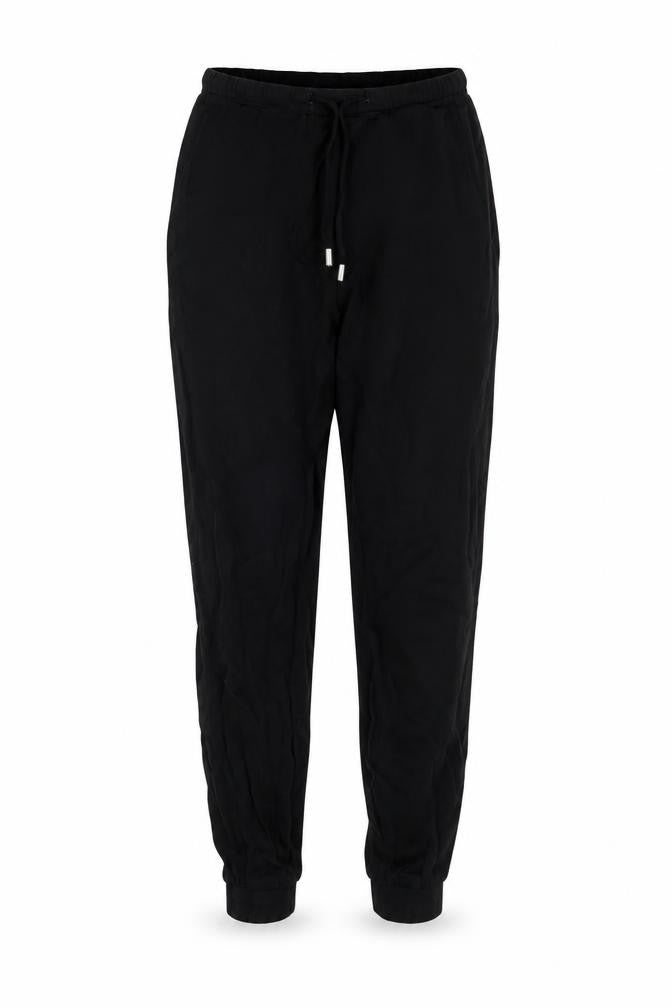 Front view of H&M women’s black trousers, size UK 6, 24-inch leg