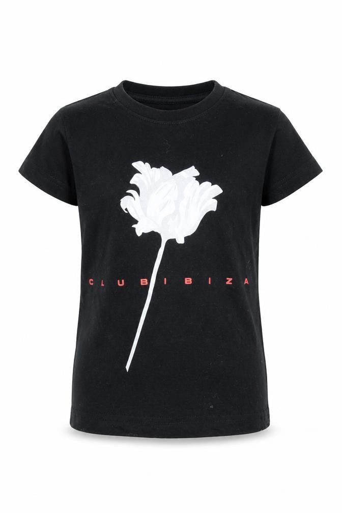 Front view of Club Ibiza boys’ black basic t-shirt, size 4, years