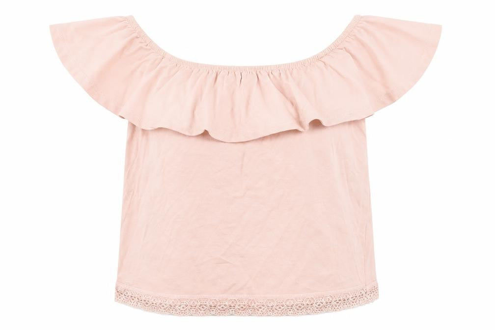 Front view of miss rebellion women’s pink basic t-shirt, size L