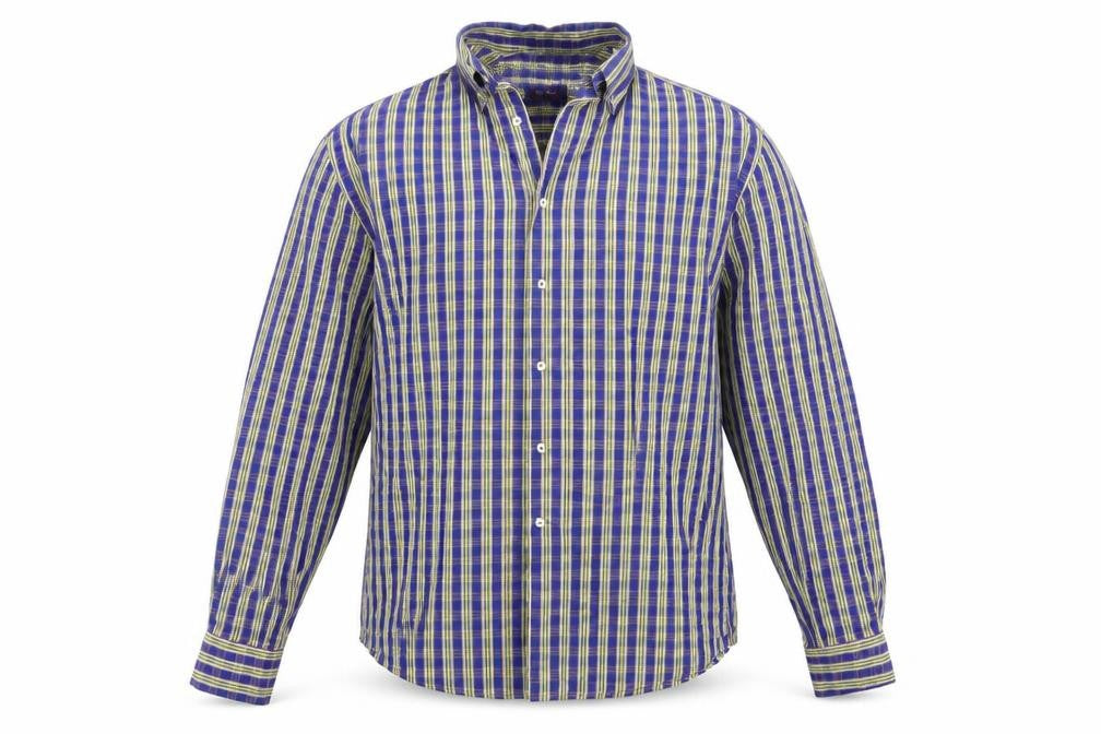 Front view of Saint Gall men’s multicoloured striped woven button-up, size L