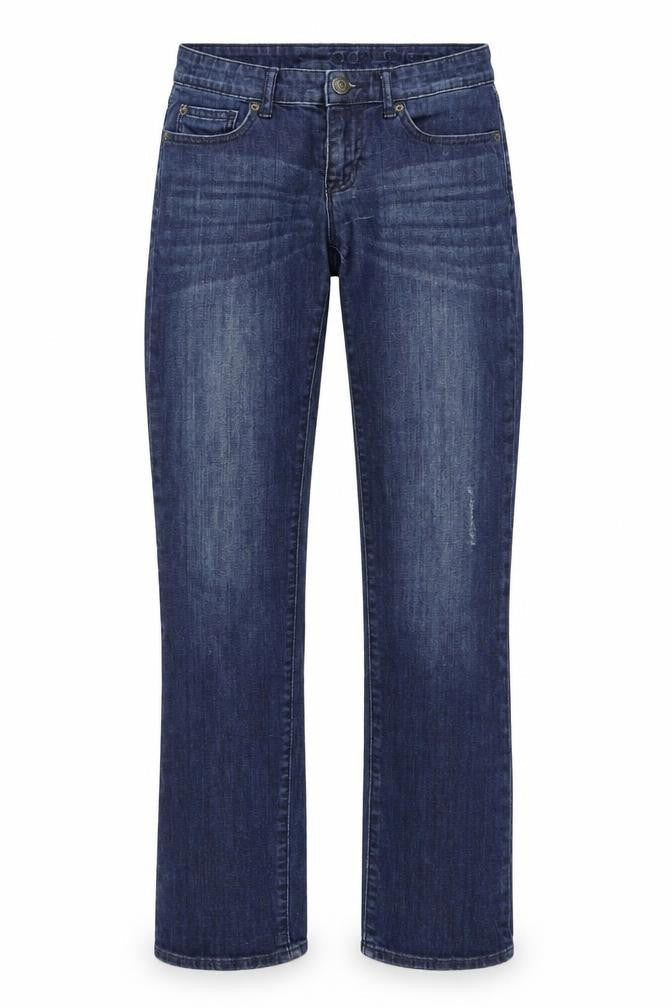 Front view of Gap women’s blue denim straight jeans, size UK 6, 32-inch leg