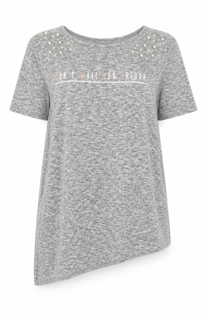 Front view of Matalan women’s grey basic t-shirt, size UK 14, - don't wait for friday