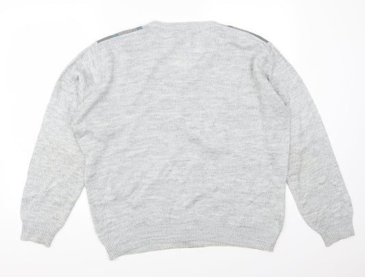 Greenwoods Mens Grey Striped  Pullover Jumper Size L