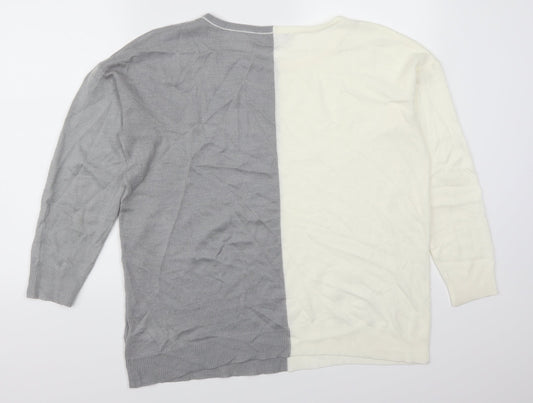 Bonmarché Womens Grey   Pullover Jumper Size 14  - Cream Colour Block