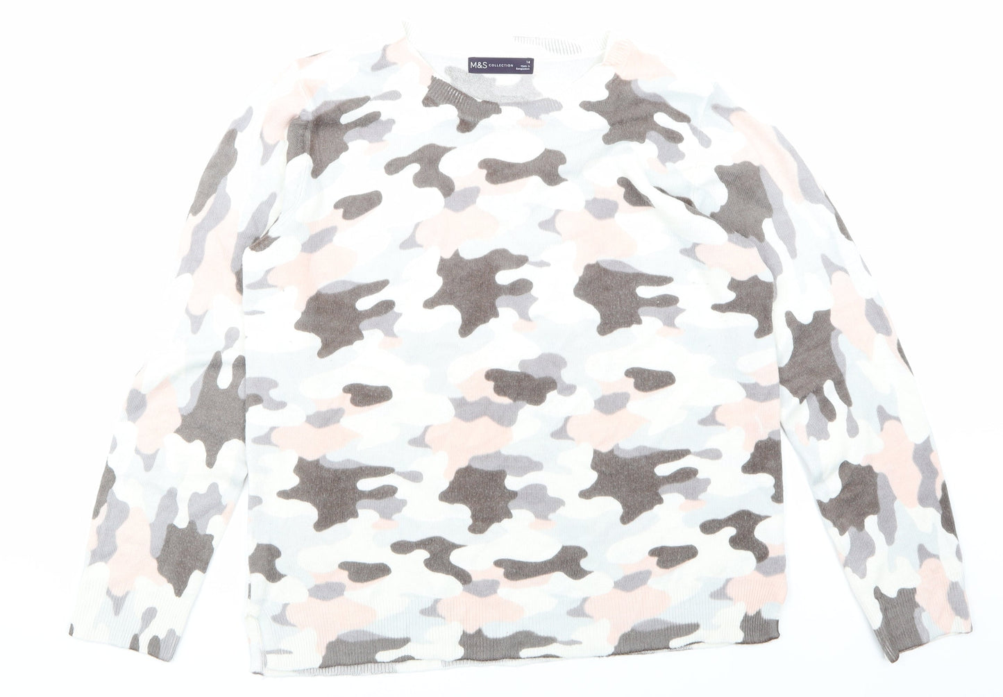 Marks & Spencers Womens White Camouflage  Pullover Jumper Size 14