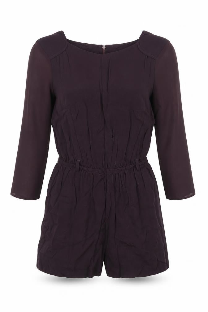 Front view of River Island women’s purple playsuit one-piece, size UK 6