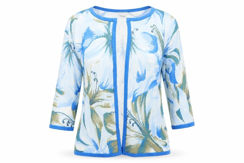 Front view of Casamia women’s blue cardigan jumper, size M