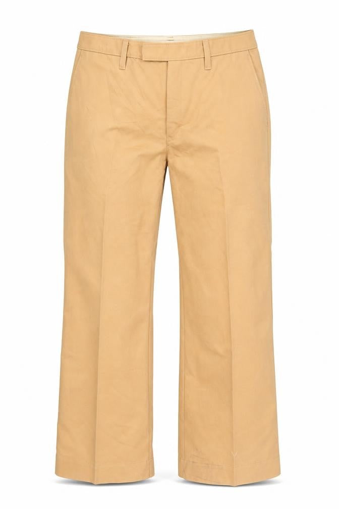 Front view of Uniqlo women’s orange trousers, size UK 27, 26-inch leg