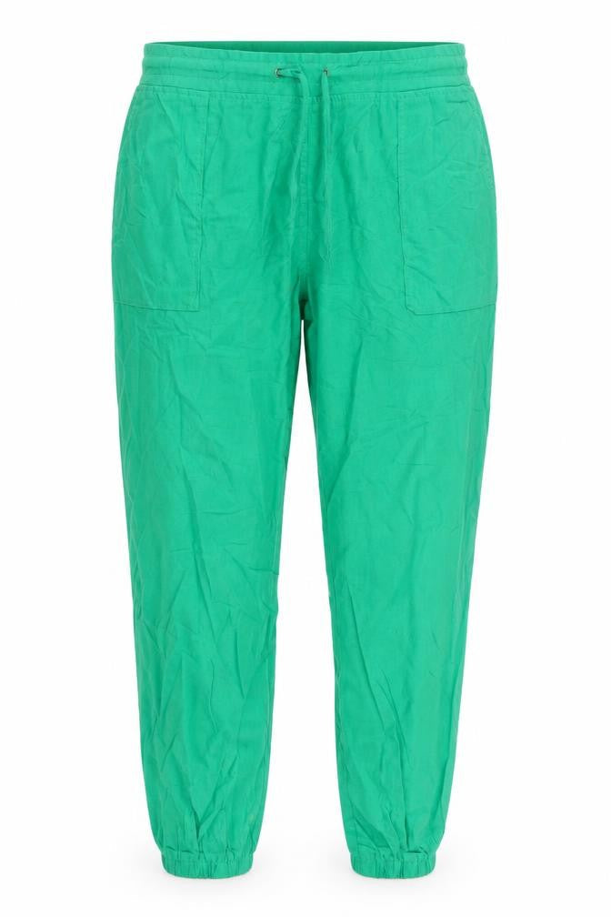 Front view of Trevi women’s green trousers, size L, 28-inch leg