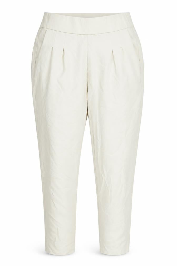 Front view of Mama Licous women’s beige trousers, size S, 27-inch leg