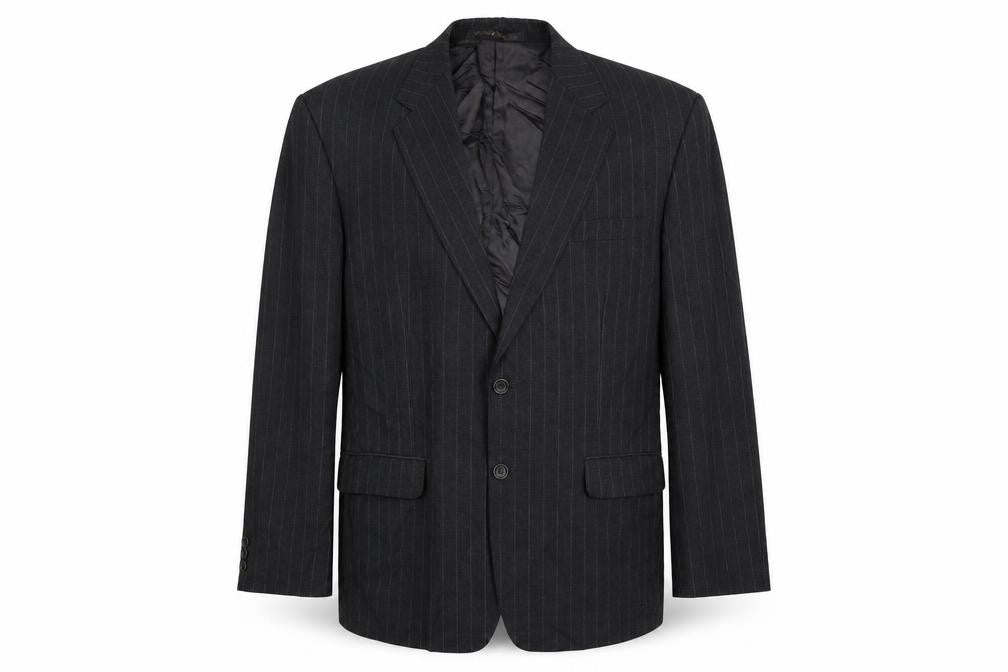Front view of Marks & Spencer men’s black striped jacket suit jacket, size 42