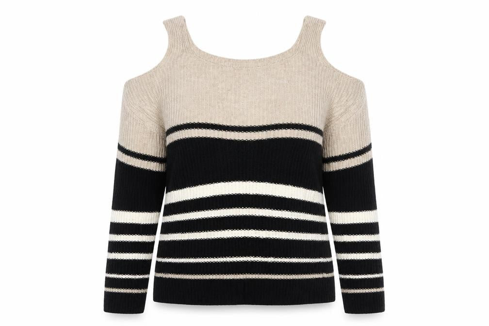 Front view of Papaya women’s beige striped jumper, size S