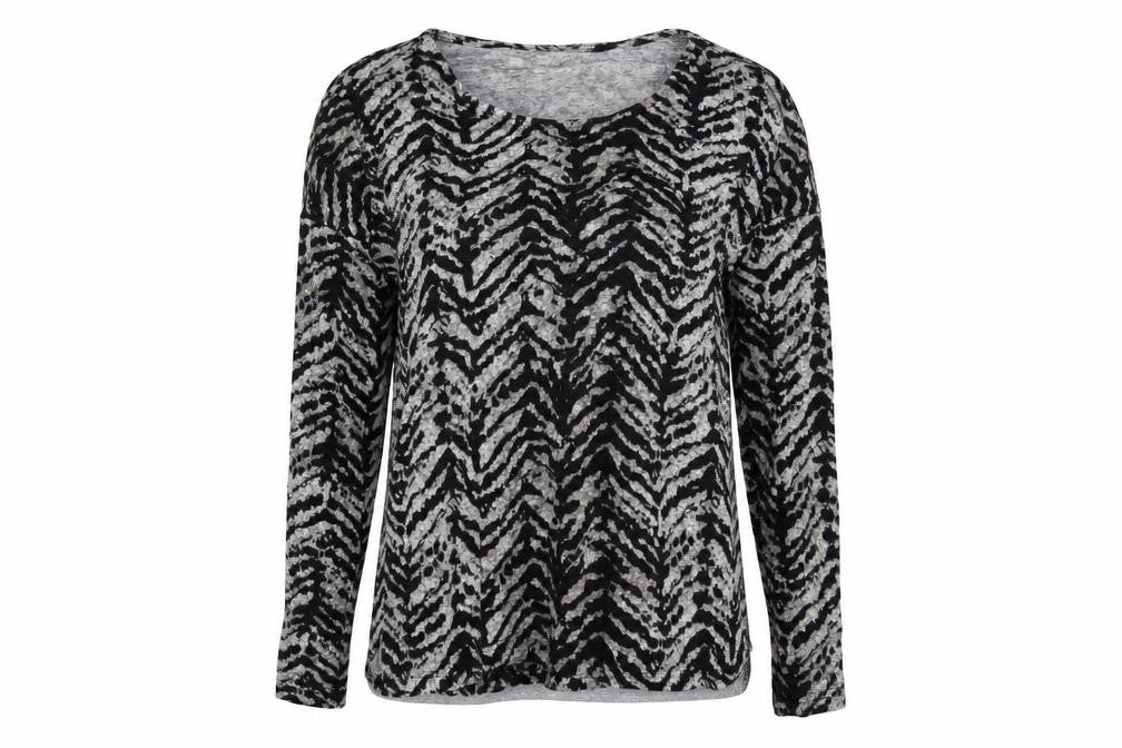 Front view of Peacocks women’s grey animal print jumper, size UK 10