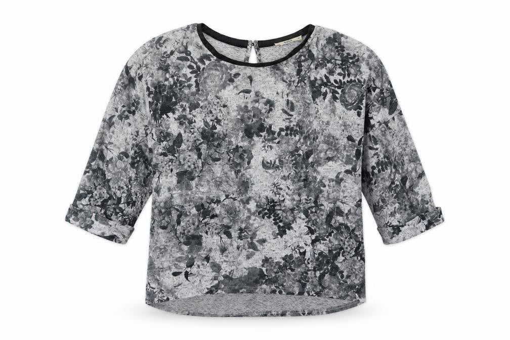 Front view of Oasis women’s grey floral pullover sweatshirt, size XS