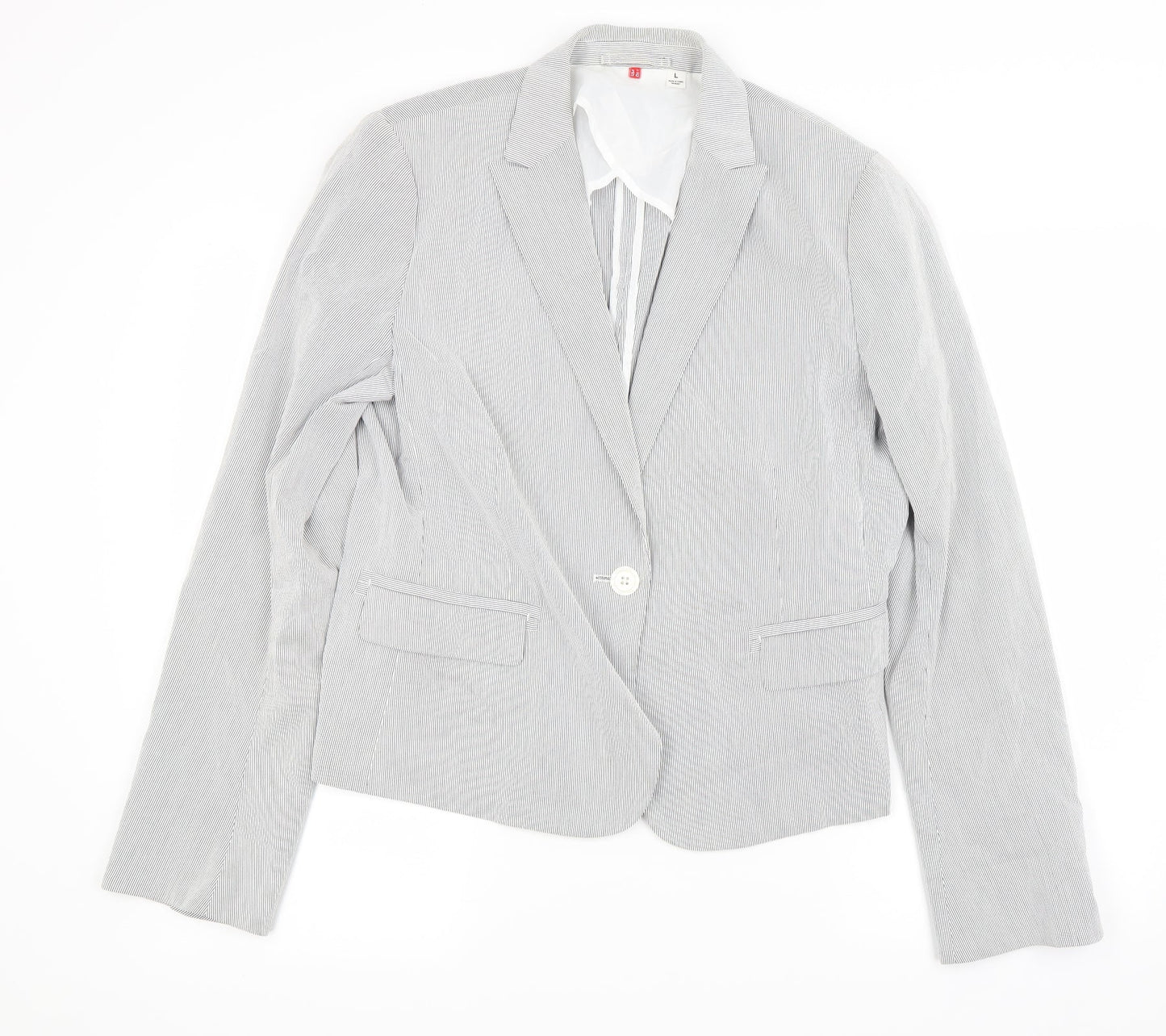 Preworn Womens Grey Striped  Jacket Blazer Size L
