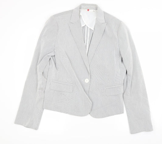 Preworn Womens Grey Striped  Jacket Blazer Size L