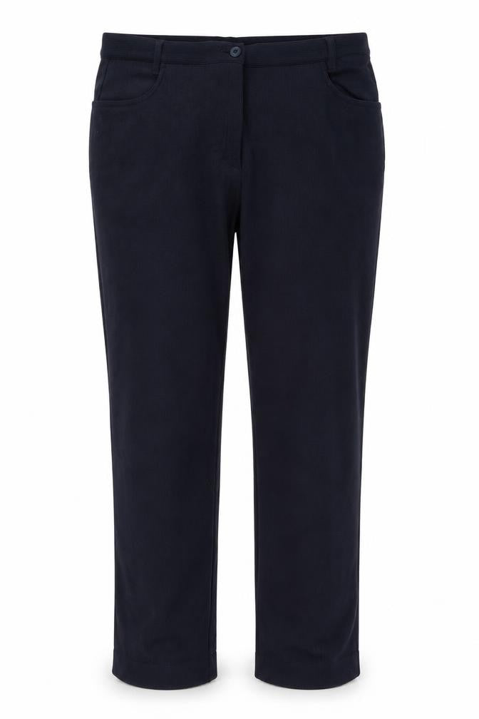 Front view of R women’s blue trousers, size UK 14, 28-inch leg