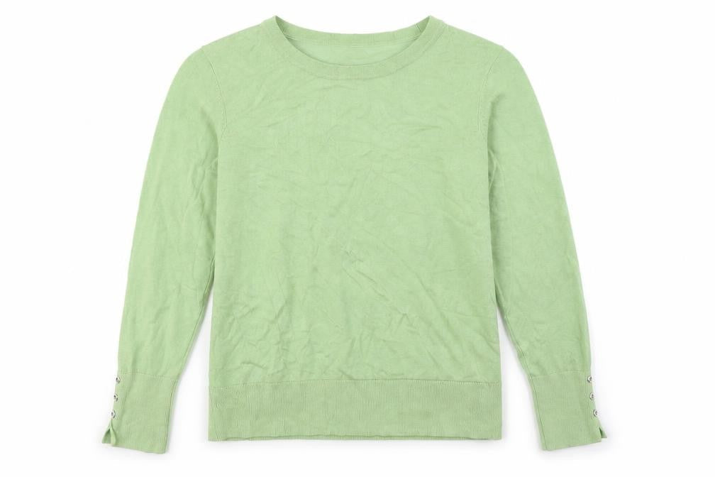 Front view of M&Co women’s green jumper, size UK 14