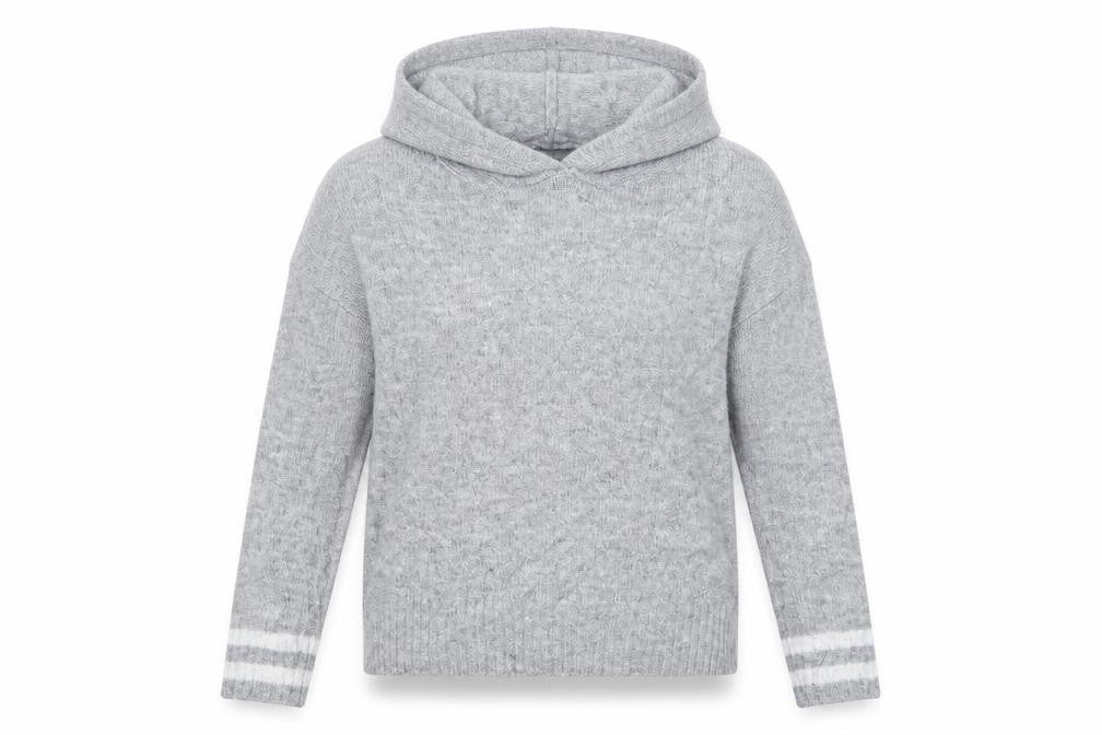 Front view of Primark women’s grey pullover hoodie, size UK 6