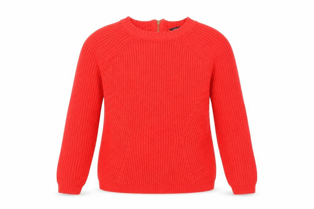 Front view of Dorothy Perkins women’s red jumper, size UK 8