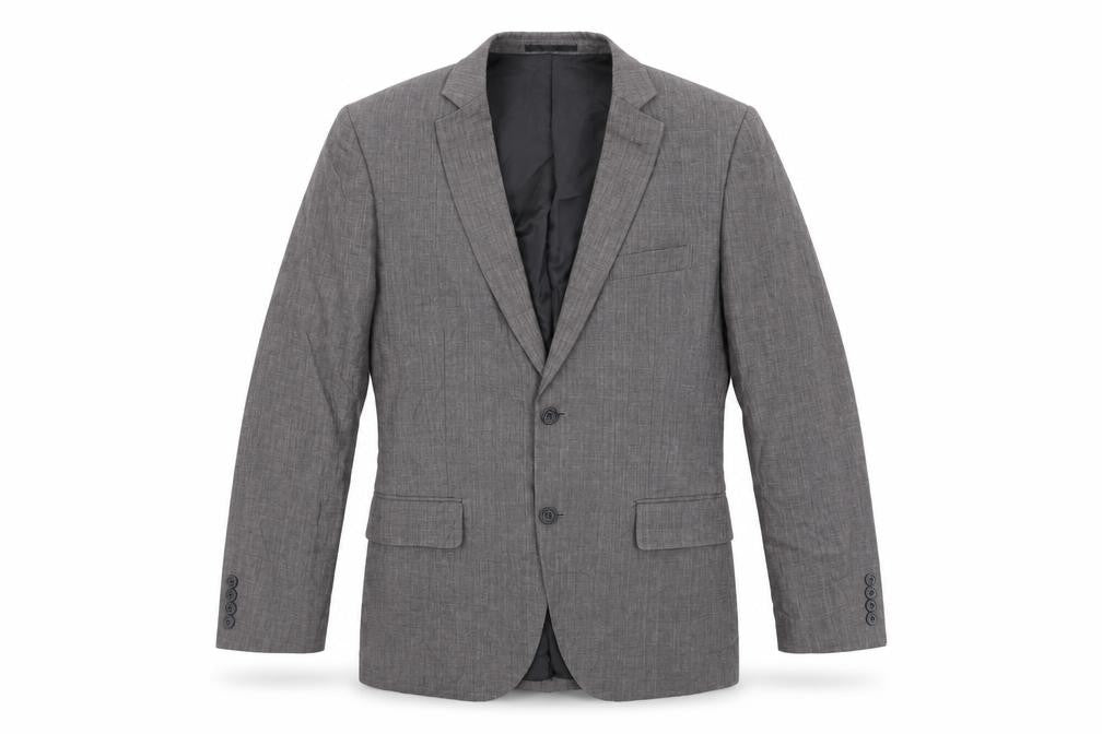 Front view of H&M men’s grey jacket suit jacket, size 42