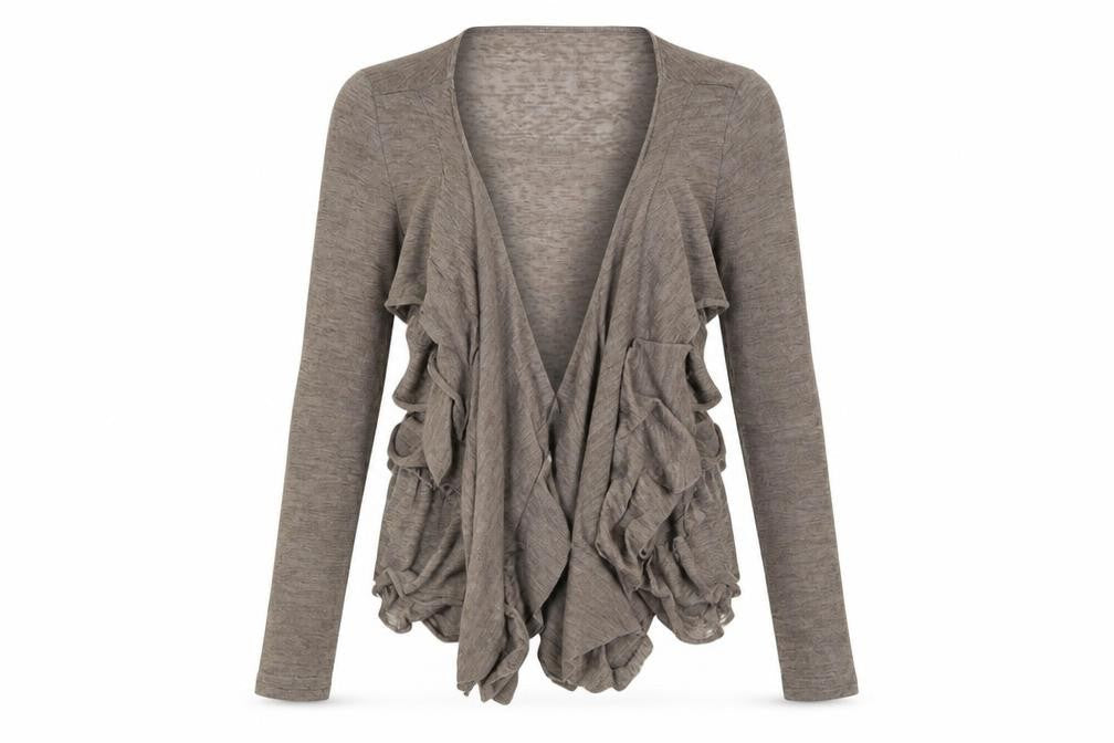 Front view of Miso women’s brown cardigan jumper, size UK 16