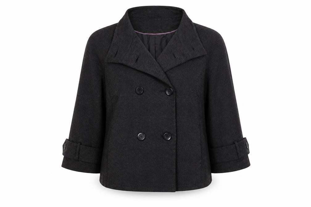 Front view of F&F women’s black plaid jacket, size UK 14