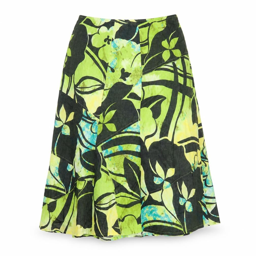 Front view of Libra women’s green floral a-line skirt, size UK 12