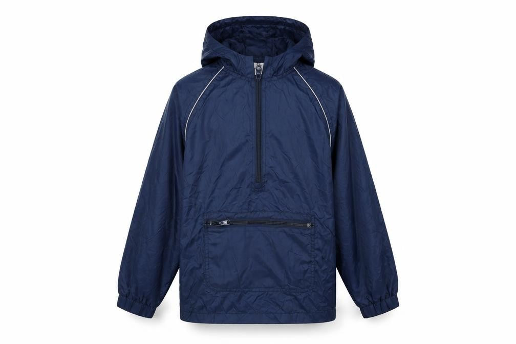 Front view of Back to school boys’ blue windbreaker coat, size S