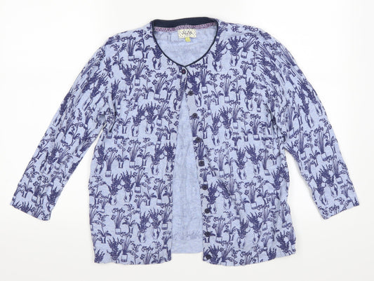 heyton Womens Blue Floral  Cardigan Jumper Size S