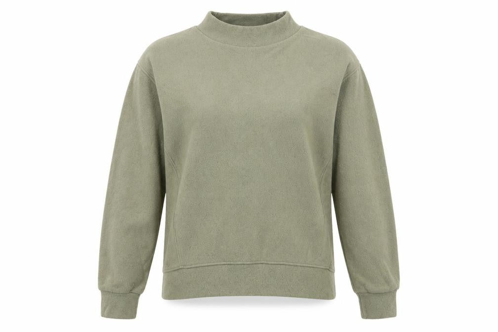 Front view of ozoc women’s green jumper, size UK 38