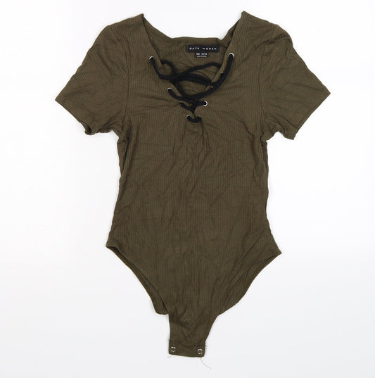 Gate Women Womens Green Striped  Bodysuit One-Piece Size XS  - lace neck