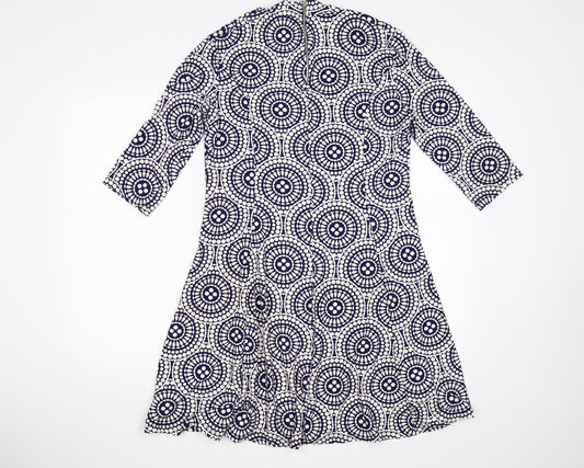 QED London Womens Blue Geometric  Fit & Flare  Size M