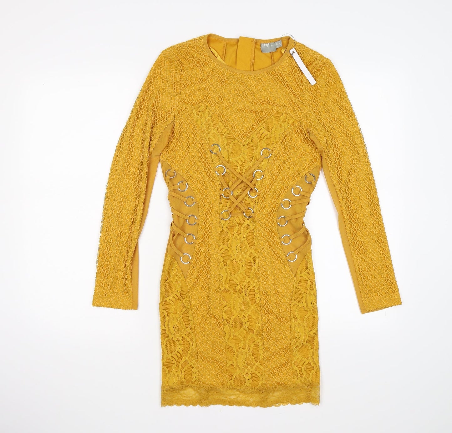 ASOS Womens Yellow Floral Lace Bodycon  Size 8