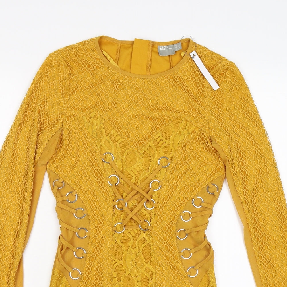 ASOS Womens Yellow Floral Lace Bodycon  Size 8