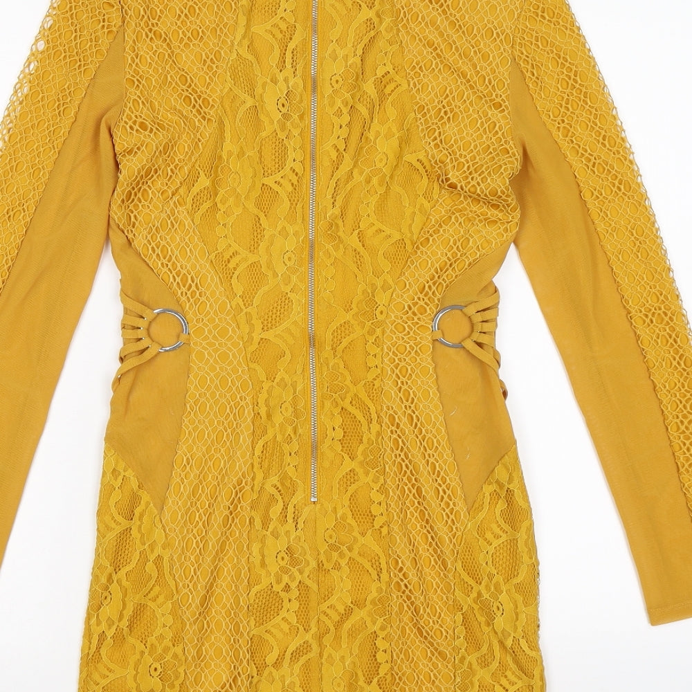 ASOS Womens Yellow Floral Lace Bodycon  Size 8