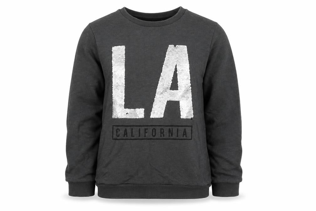 Front view of Tu girls’ grey jersey pullover sweatshirt, size 8, years - la sequins