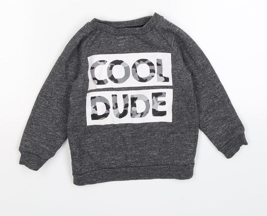 Primark Boys Grey  Jersey Pullover Jumper Size 9-12 Months  - cool dude