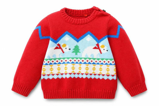 Front view of Tu Baby Red jumper, size 6-9, Months - polar bear