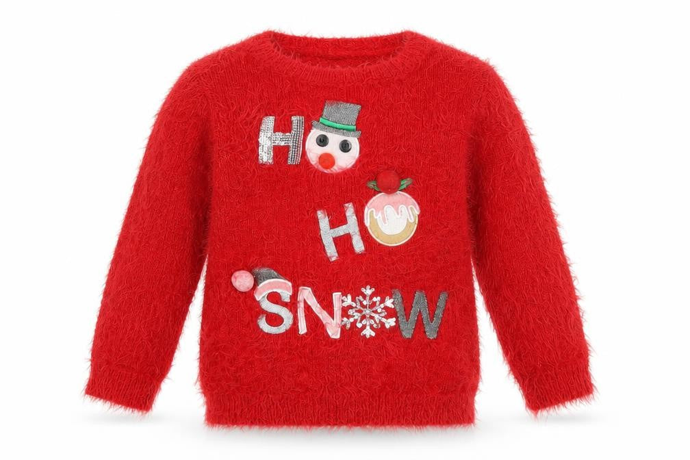Front view of Evie girls’ red jumper, size 2, years - christmas