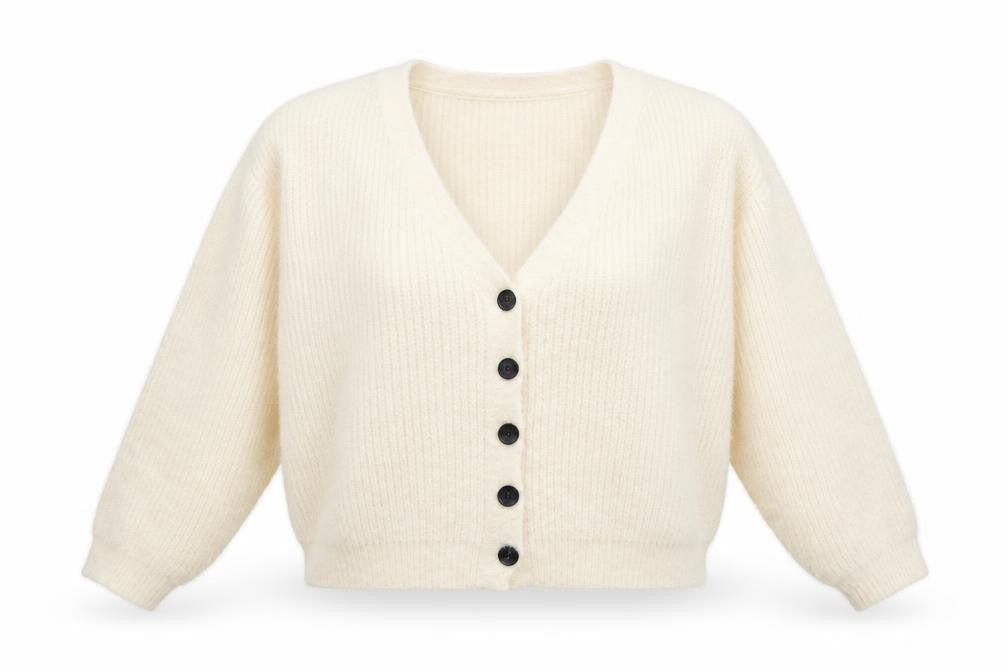 Front view of miss pap women’s ivory cardigan jumper, size L
