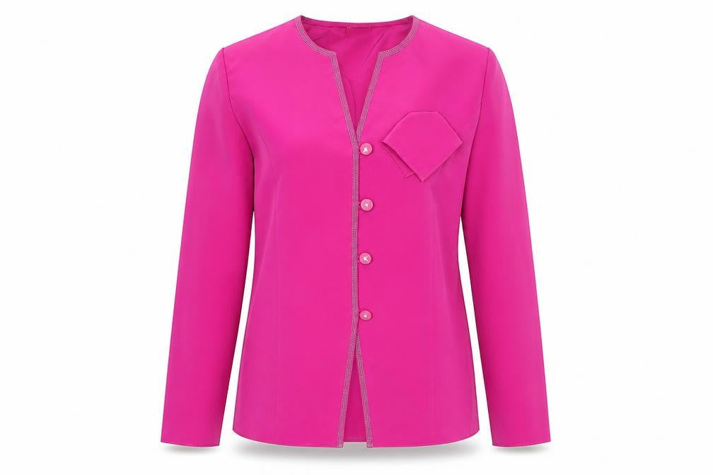 Front view of Hermann Lange women’s pink jacket, size UK 10