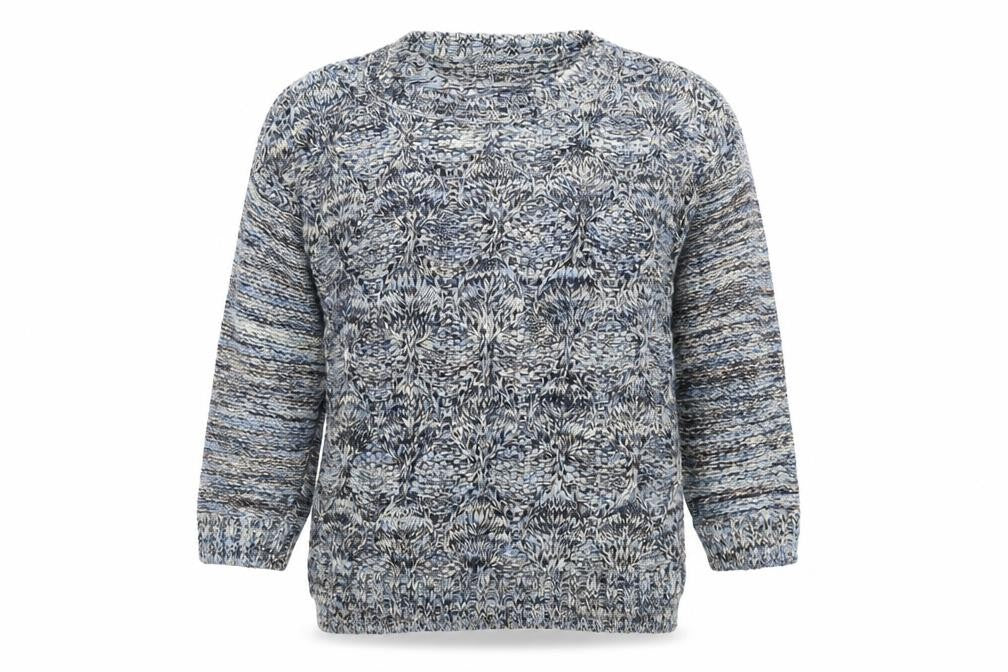 Front view of Marks & Spencer women’s blue knit jumper, size UK 14