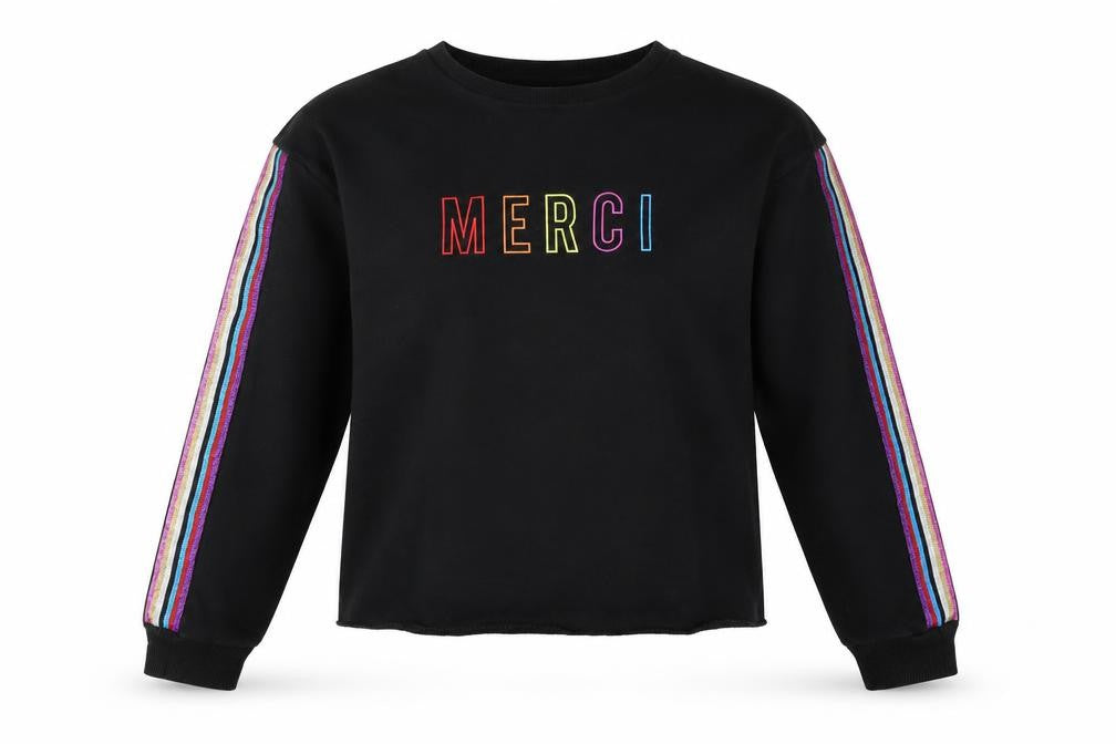 Front view of Primark girls’ black pullover sweatshirt, size 14-15, years - cropped merci